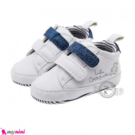 کفش نوزاد و کودک اسپرت سفید سرمه ای استپ دار Baby footwear