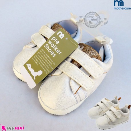 کفش مارک مادرکر نوزاد و کودک اسپرت سفید طلایی baby first walking shoes