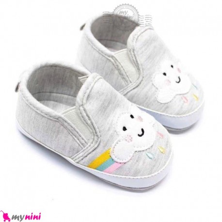 کفش نوزاد و کودک استپ دار طوسی ابر و رنگین کمان Baby first footwear