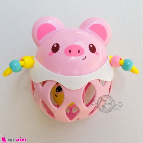 اسباب بازی جغجغه ای آموزشی چند کاره صورتی خوک Baby flexible glue rattle