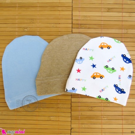 کلاه کشی نوزاد پنبه ای 3 عددی Newborn cotton hat set