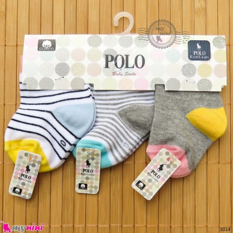 جوراب مچی 3 عددی نوزادی نخی مارک پولو baby cute socks