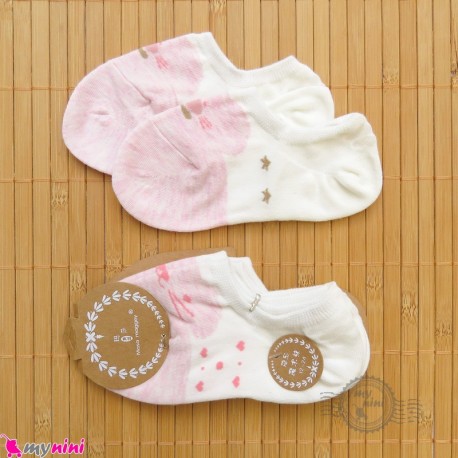جوراب قوزکی بچه گانه الیاف ارگانیک شیری صورتی 1 تا 3 سال baby cute socks