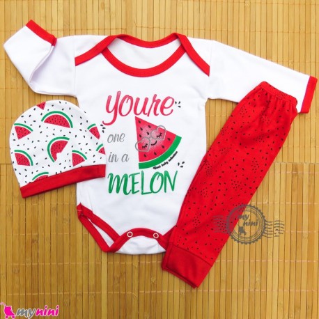 ست 3 تکه لباس هندوانه ای نوزاد و کودک قرمز cute watermelon baby clothes