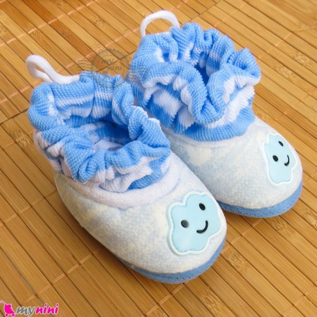 پاپوش مخملی نوزاد و کودک آبی ابر Baby footwear