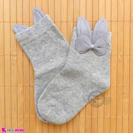 جوراب ساق دار بچگانه فانتزی نخی اعلا طرح خرگوش طوسی Baby cotton socks
