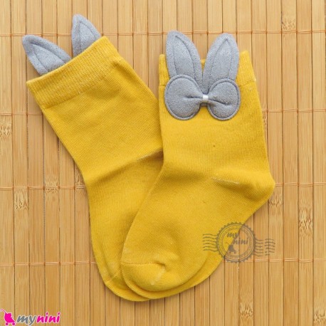 جوراب ساق دار بچگانه فانتزی نخی اعلا طرح خرگوش زرد خردلی Baby cotton socks