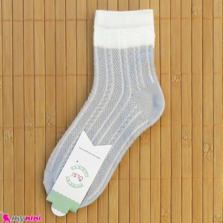 جوراب ساق دار دو رنگ بچگانه نخی اعلا طوسی Baby cotton socks