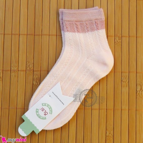 جوراب ساق دار دو رنگ بچگانه نخی اعلا گلبهی یخی Baby cotton socks