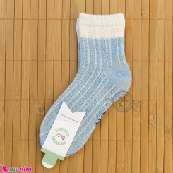 جوراب ساق دار دو رنگ بچگانه نخی اعلا آبی Baby cotton socks
