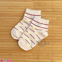 جوراب بچگانه نخی قلبی راه راه کرمی Baby cotton socks