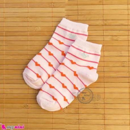 جوراب بچگانه نخی قلبی راه راه صورتی یخی Baby cotton socks