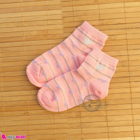 جوراب بچگانه نخی قلبی راه راه صورتی Baby cotton socks