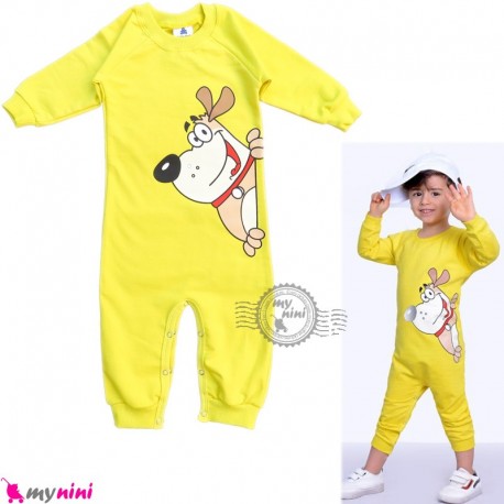 لباس سرهمی بچگانه نخی دورس زرد سگ Baby cotton sleepsuits