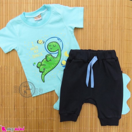 ست تیشرت و شلوارک نخ پنبه ای بچگانه فیروزه ای سرمه ای دایناسور Carter's baby clothes set