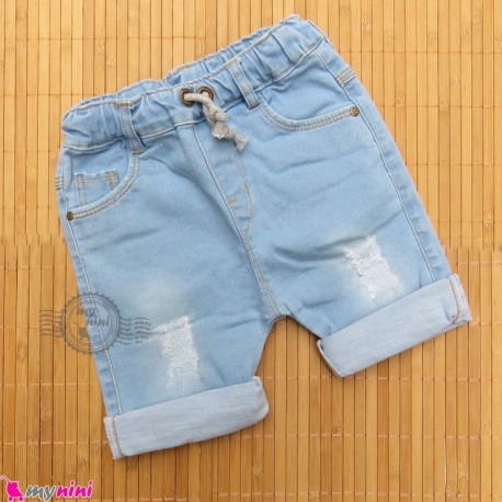 شلوارک لی بچه گانه کمرکشی آبی روشن Baby jeans short pants