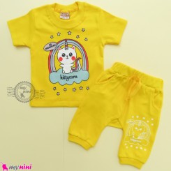 ست تیشرت و شلوارک نخ پنبه ای بچگانه کیتی کورن زرد baby clothes set