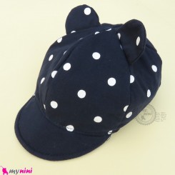 کلاه نقابدار بچه گانه سرمه ای گوش دار خالدار baby cotton cap