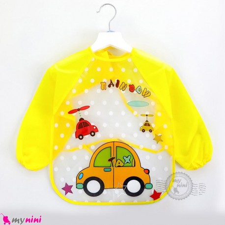 پیشبند لباسی بچه گانه ضدآب زرد تاکسی baby waterproof clothing bibs with sleeves