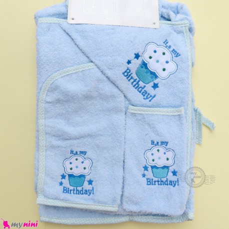 ست حوله تن پوش نوزاد و کودک 6 تکه مارک آی استار آبی کاپ کیک Baby towel set