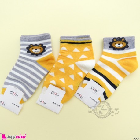 جوراب 3 عددی نخ پنبه ای بچگانه زردطوسی شیر مارک فیلاردی filardi Baby cotton socks