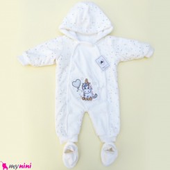 سرهمی کاپشنی پاپوش دار داخل خز نوزاد و کودک سفید یونی کورن baby warm jumpsuits