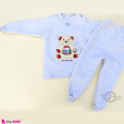 ست بلوز و شلوار گرم 3 لایه بچگانه طوسی خرس Baby warm clothes set