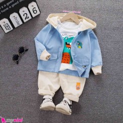 لباس 3 تکه کتان بچه گانه اسپرت آبی کروکودیل مارک فشن هپینِس baby hooded cardigan set