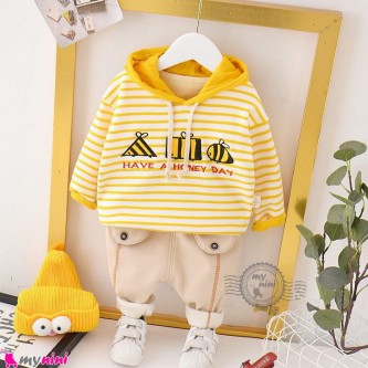 ست هودی و شلوار گرم تو خز 2 تکه زرد زنبور Baby warm clothes set