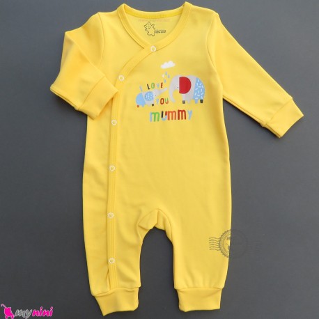 سرهمی نخ پنبه ای نوزاد و کودک زرد فیل Baby cotton sleepsuits