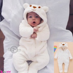 سرهمی کلاهدار گرم عروسکی خز شیری خرس وارداتی baby fleece hooded pajamas