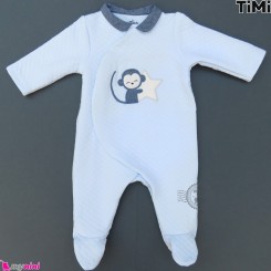 سرهمی نوزاد پسرانه 2 لایه آبی میمون مارک اورجینال تیمی Timi Baby sleepsuits