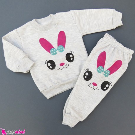 ست بلوز و شلوار گرم توکُرکی بچگانه طوسی خرگوش Baby warm clothes set