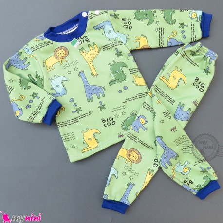 ست بلوز و شلوار گرم توکُرکی بچگانه سبز حیوانات Baby warm clothes set
