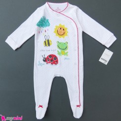 سرهمی بچه گانه نخ پنبه ای سفید خالدار نقاشی خورشید و زنبور مارک نکست Baby cotton pajamas