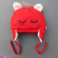 کلاه نوزاد روگوشی گرم داخل خزدار قرمز چشمها Baby warm hats