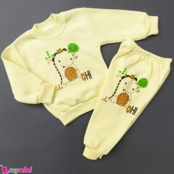 ست بلوز و شلوار گرم توکُرکی بچگانه لیمویی دایناسور Baby warm clothes set