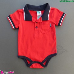 بادی آستین کوتاه یقه دار زیردکمه نخی نوزاد و کودک قرمز مارک آکرمانز Ackermans baby bodysuits