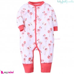 سرهمی نوزاد دختر نخ پنبه ای مارک اورجینال بیبی فرست طرح فلامینگو Baby first favorites cotton pajamas