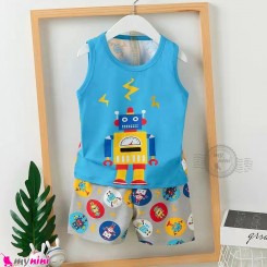 لباس تابستانی پسرانه رکابی و شلوارک نخی وارداتی آبی ربات Baby clothes set