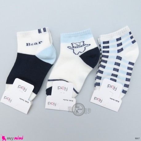 جوراب 3 عددی نخ پنبه ای بچگانه آبی سرمه ای خرس مارک فیلاردی filardi Baby cotton socks