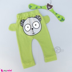 شلوار بچگانه اسلش نخی گوش دار راحتی سبز پاندا baby pants