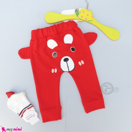 شلوار بچگانه اسلش نخی گوش دار راحتی قرمز موش baby pants