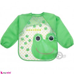 پیشبند بچه گانه لباسی ضدآب سبز قورباغه baby waterproof clothing bibs with sleeves