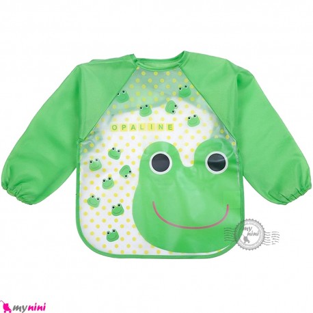 پیشبند لباسی بچه گانه ضدآب سبز قورباغه baby waterproof clothing bibs with sleeves