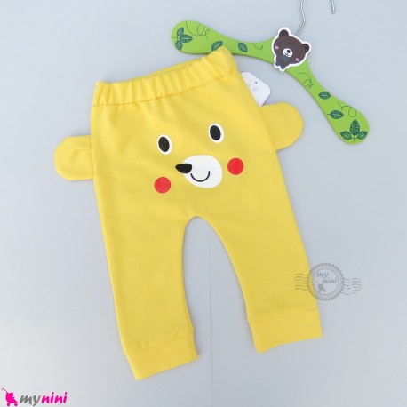 شلوار بچگانه اسلش نخی گوش دار راحتی زرد خرس مهربون baby pants