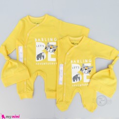 ست سرهمی و کلاه نخی ضدحساسیت 2 تکه زرد فرندز Baby cotton sleepsuits