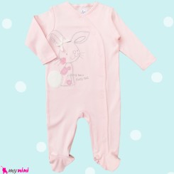 لباس نوزاد و کودک دختر سرهمی نخ پنبه ای صورتی یخی خرگوش مارک Baby cotton pajamas