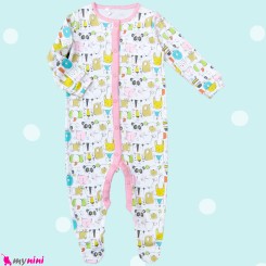 سرهمی نوزاد و کودک دخترانه نخ پنبه ای صورتی سفید حیوانات مارک Baby cotton pajamas