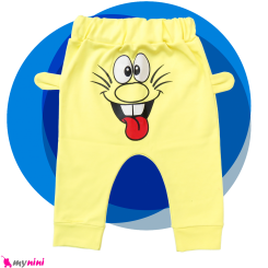 شلوار اسلش بچگانه راحتی گوش دار پنبه دورو زرد کارتونی baby cotton clothes set